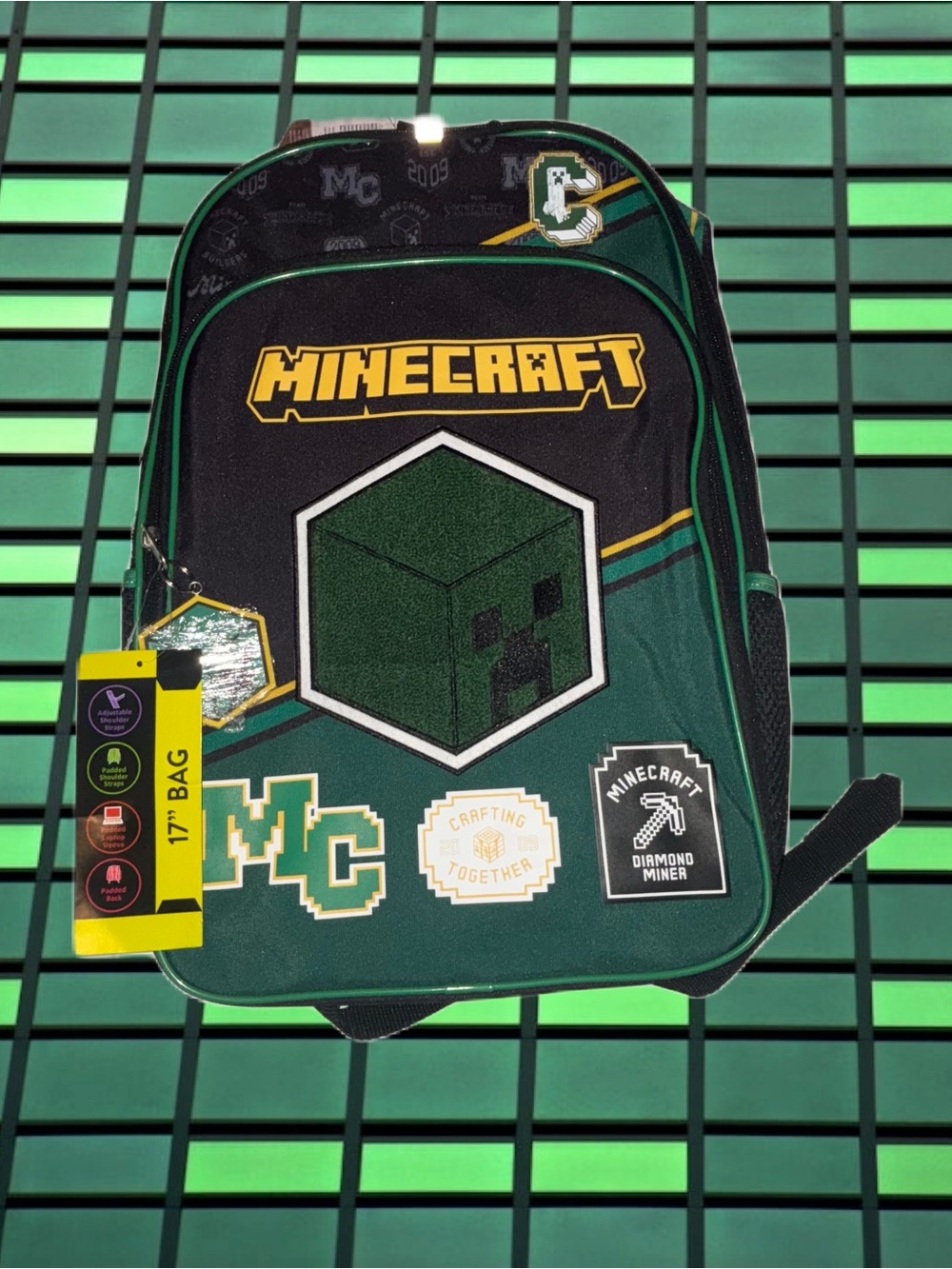 Minecraft Creeper Varsity 17" in. Crafting Together Backpack